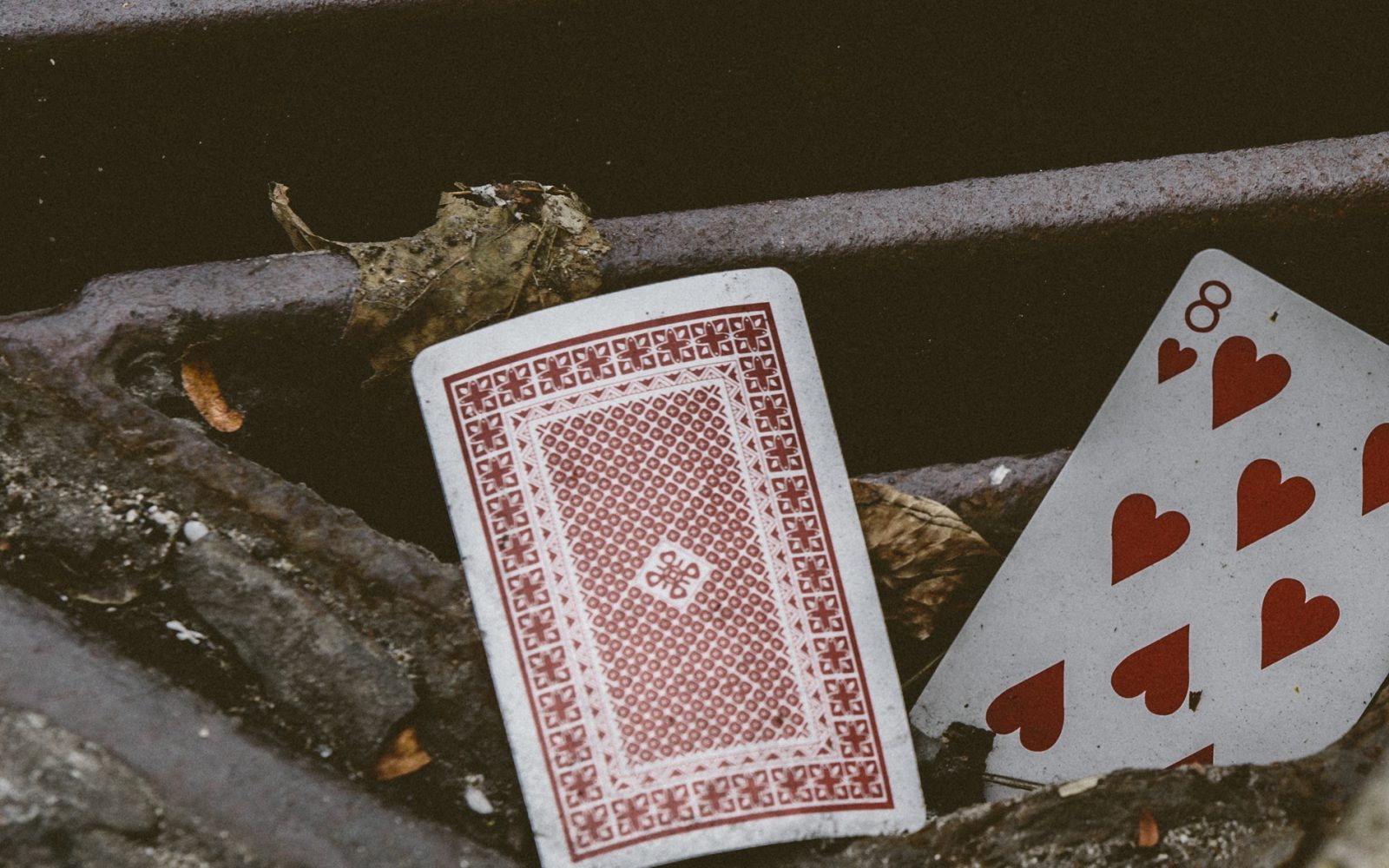 playing cards in street drain